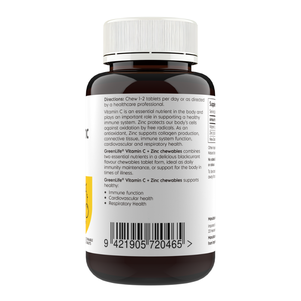 Vitamin C + Zinc chewables (60 chewable tablets) Immune Support - GreenLife Singapore