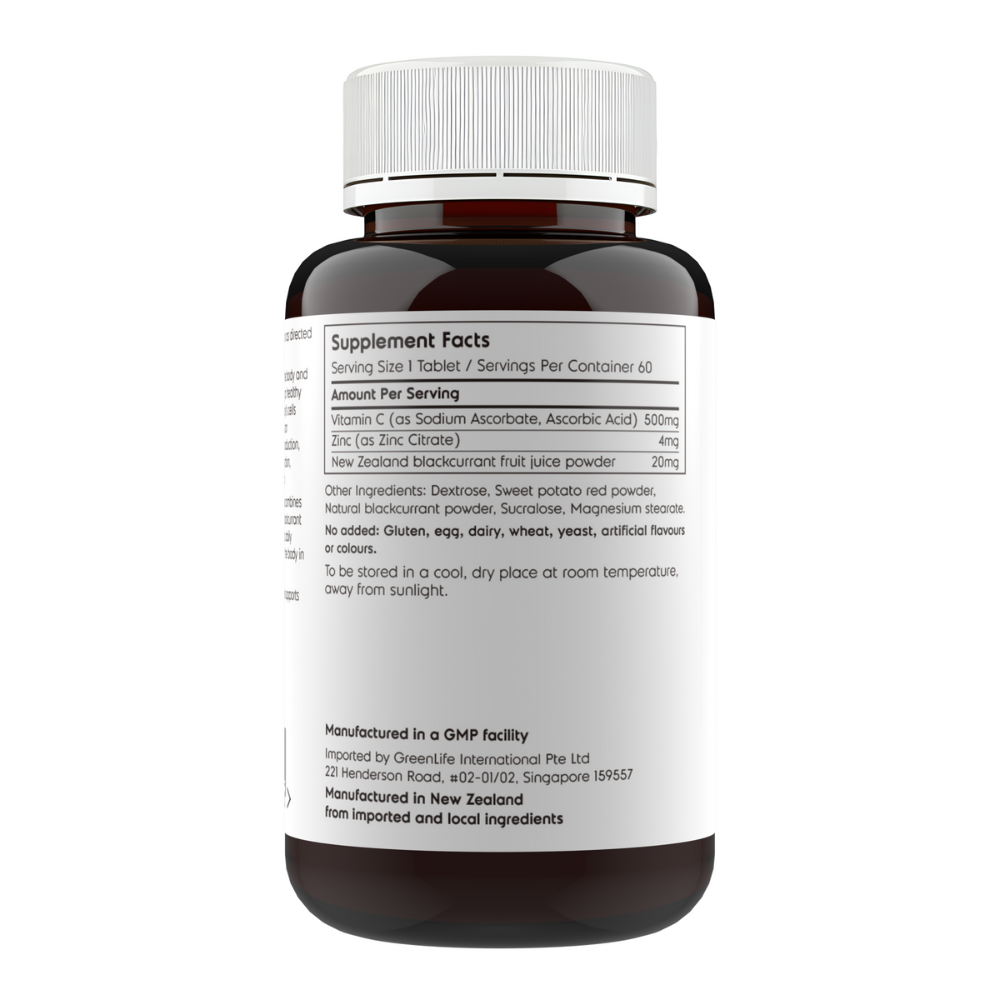Vitamin C + Zinc chewables (60 chewable tablets) Immune Support - GreenLife Singapore
