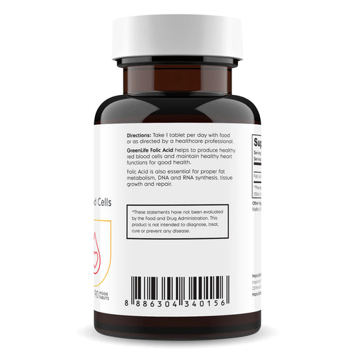 Folic Acid: Supports Healthy Red Blood Cells| 90 veggie tablets | Vegetarian - GreenLife Singapore