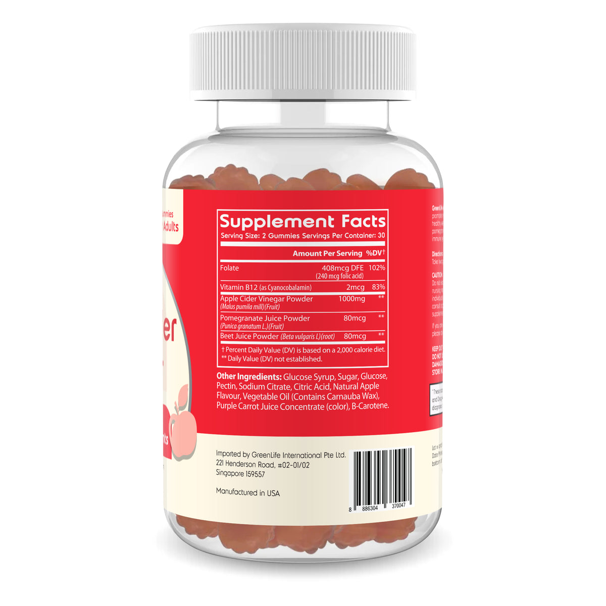Apple Cider Vinegar Gummies: Enriched with vitamins Bs & antioxidants (60 gummies) - GreenLife Singapore