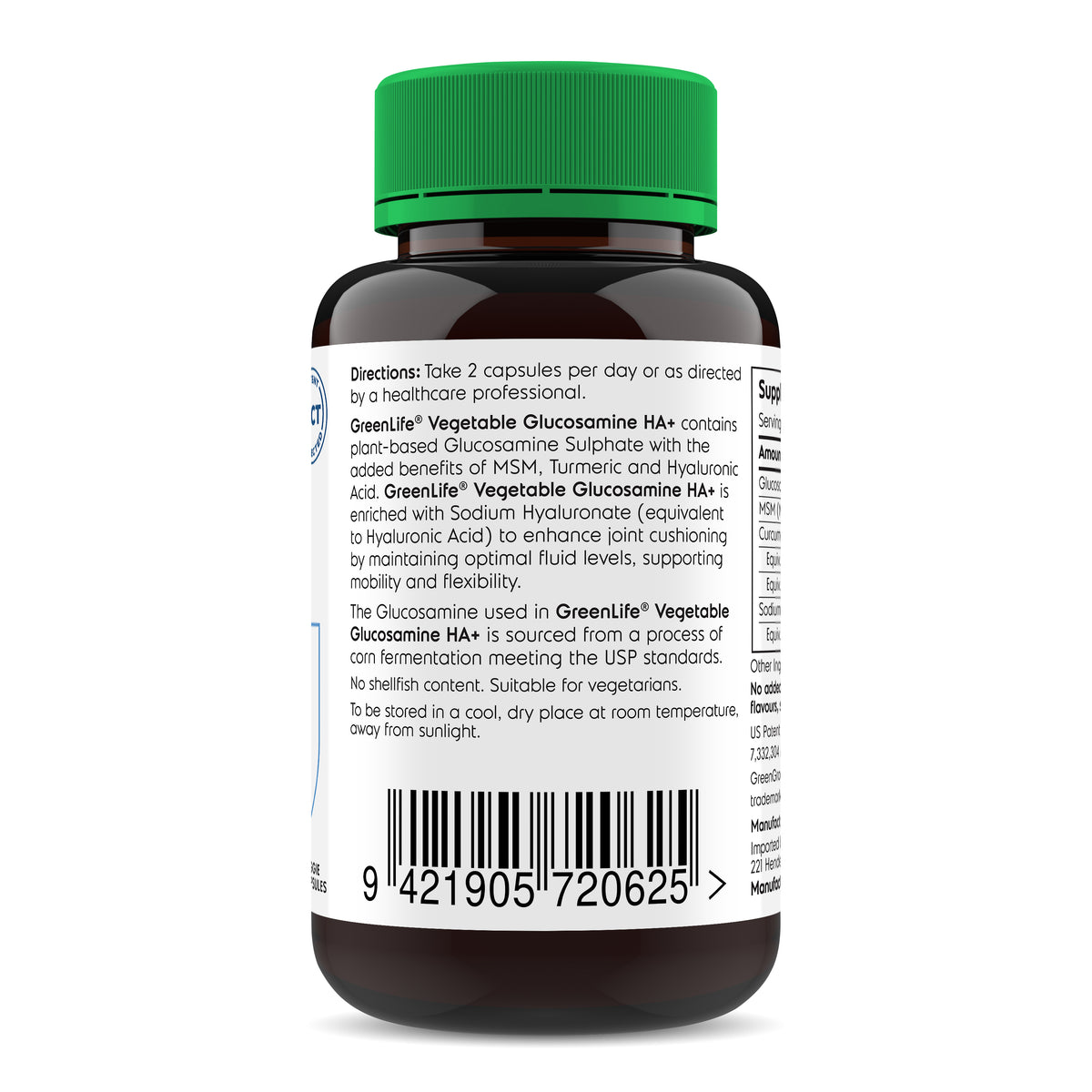 GreenLife Vegetable Glucosamine HA+ with MSM, Turmeric & Hyaluronic Acid 60 veggie capsules - GreenLife Singapore