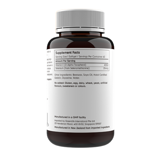 Vitamin E 400IU with Selenium 60 softgels - GreenLife Singapore
