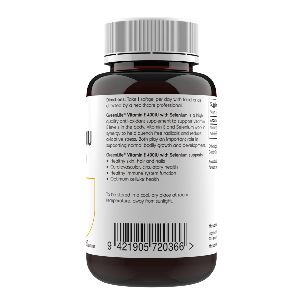 Vitamin E 400IU with Selenium 60 softgels - GreenLife Singapore